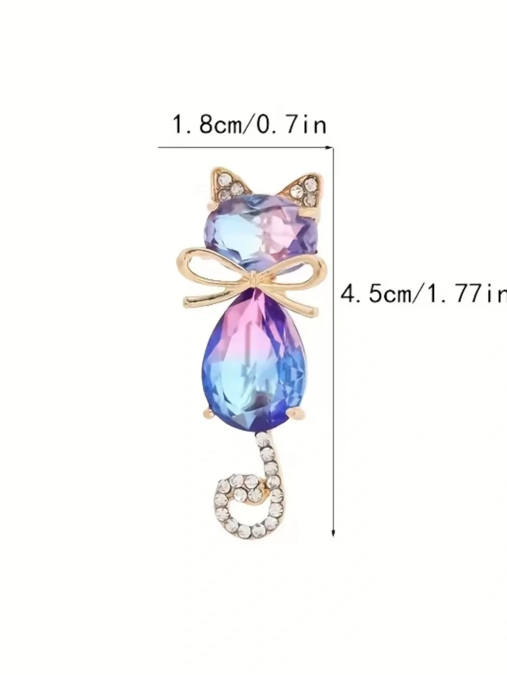 Gold Cat Brooch with Pink & Purple Crystal Accent nwt